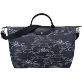 LONGCHAMP LE PLIAGE COLLECTION系列駿馬塗鴉丹寧布兩用旅行袋(海軍藍)