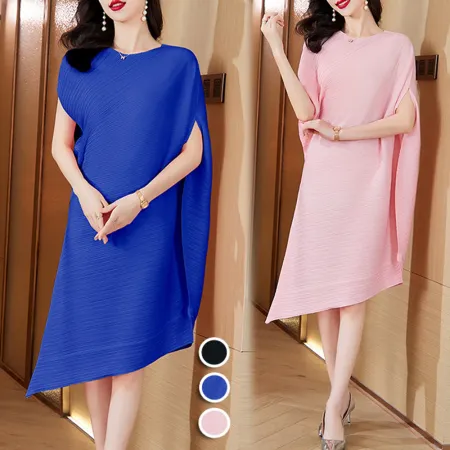 【歐風KEITH-WILL】
韓國三宅壓褶風水藍柔緞洋裝