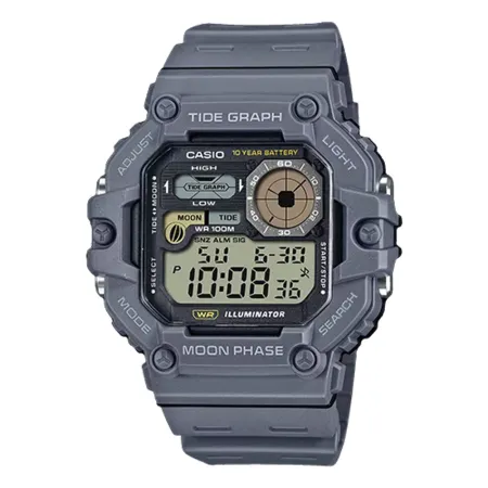 【CASIO 卡西歐】多功能電子錶 潮汐月相 三組鬧鈴 防水100米 WS-1700H (WS-1700H-8A)