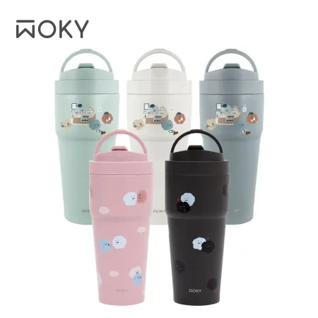 【WOKY 沃廚】方坊 -[●●]渾圓杯鈦陶瓷770ml(附Tritan粗吸管+矽膠粗吸管)