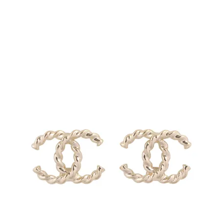 【CHANEL】CC Logo 螺旋麻花造型耳環(金色)