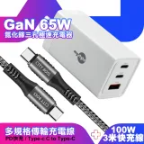 MyStyle 65W GaN氮化鎵極速充電器-白+勇固耐彎折100W編織快充線 Type-C to Type-C -3