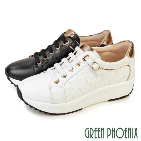 【GREEN PHOENIX】女 運動鞋 休閒鞋 懶人鞋 真皮 顯瘦 免綁鞋帶 輕量厚底