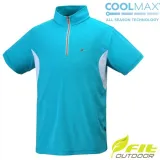 【FIT】男 Coolmax 立領短袖上衣.拉鍊半開襟吸濕排汗衣.運動休閒衫/輕薄涼爽透氣/PS1105-E4 湖水藍