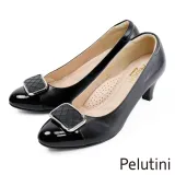 【pelutini】方形金屬配飾包頭高跟鞋 黑色(pe1002w-bl)