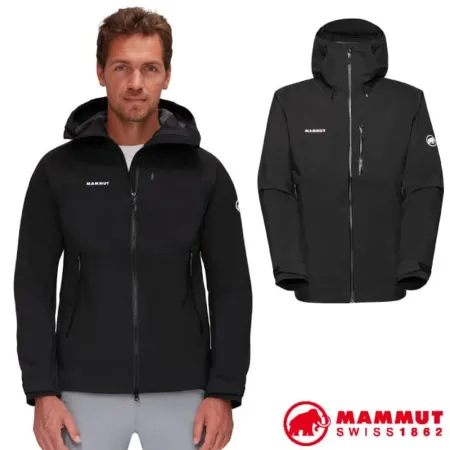 【MAMMUT 長毛象】男  輕量防潑水防風透氣外套.夾克.風衣.風雨衣/1010-29561-0001 黑