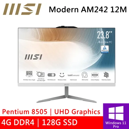 微星 Modern AM242 12M-836TW 24型 白-原廠機(4G/128G SSD)