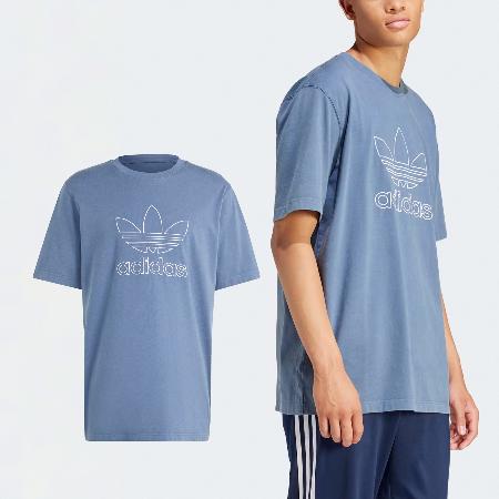 adidas 短袖 Adicolor Outline Tee 男款 藍 白 純棉 寬鬆 棉T 短T 愛迪達 IR8002