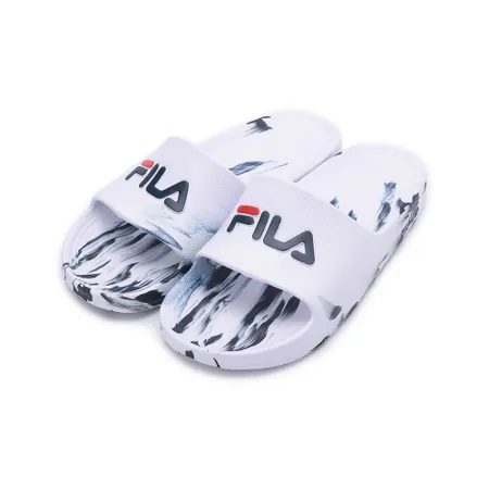 FILA LOGO潑墨紋運動拖鞋 白/藍 4-S356Y-113 男鞋