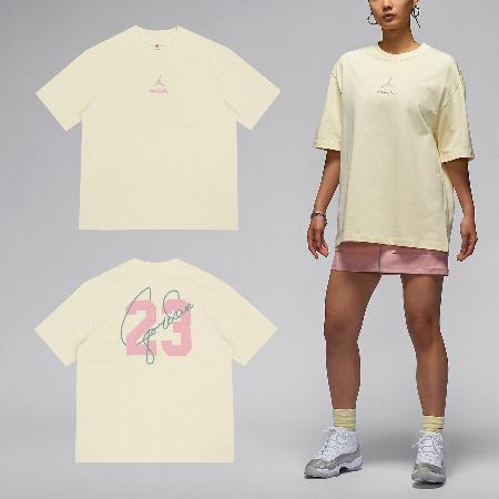 Nike 短袖 Jordan Tee 女款 黃 粉 棉質 寬鬆 喬丹 短T 棉T HJ3963-113