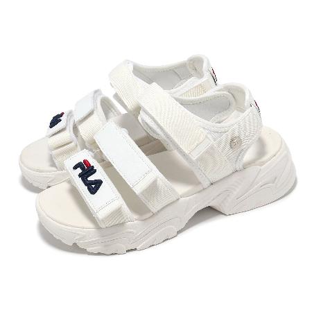 Fila 涼鞋 Tapered Sandals 女鞋 白 藍 魔鬼氈 抓地 厚底增高 涼拖鞋 斐樂 5S316Y132