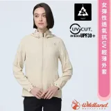 【荒野 WildLand】女 彈性透氣抗UV輕薄外套.休閒運動機能連帽夾克.防曬風衣/0B21909-176 白毛山