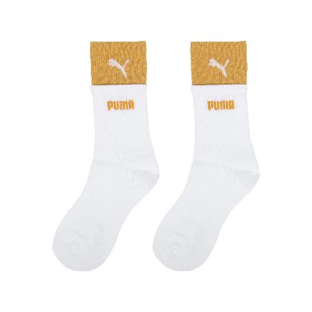 Puma 長襪 Fashion Logo Crew Socks 黃 白 雙層襪 休閒襪 中筒襪 襪子 BB142204