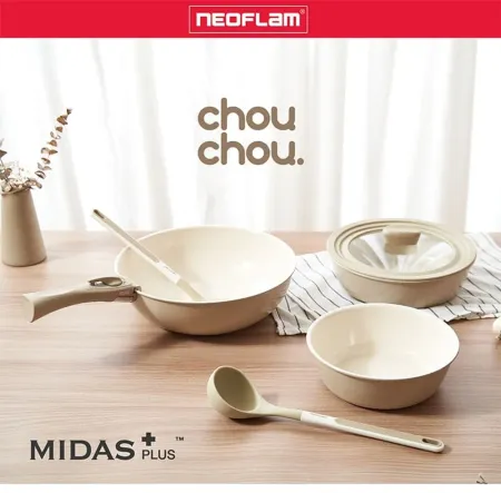 NEOFLAM Midas Plus 陶瓷塗層鍋5件組-Chouchou(不挑爐具 瓦斯爐電磁爐可用)