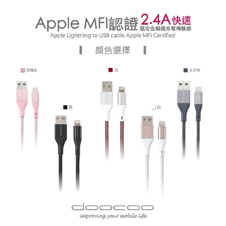 DOOCOO 通過 Apple官方 MFi認證，支援電流可高達2.4A(CB-019)_黑色