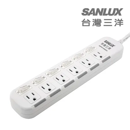 SANLUX台灣三洋 防塵蓋轉接 延長電源線 3孔6座6切1.8M (SYPW-W366DA)