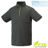 【FIT】男 Coolmax 立領短袖上衣.拉鍊半開襟吸濕排汗衣.運動休閒衫/輕薄涼爽透氣/PS1108-78 灰褐色