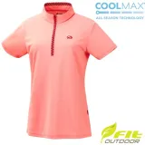 【FIT】女 Coolmax 立領短袖上衣.拉鍊半開襟吸濕排汗衣.運動休閒衫/輕薄涼爽透氣/PS2105-22 粉橘色