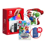 任天堂 Nintendo Switch OLED 白色 +NS 超級瑪利歐兄弟驚奇+耀西特典抱枕 贈 康森抗藍光保護貼