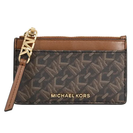 MICHAEL KORS EMPIRE 印花皮革卡片零錢包.深咖/咖