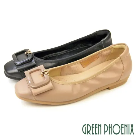 【GREEN PHOENIX】女 娃娃鞋 包鞋 全真皮 平底 蝴蝶結 通勤 上班