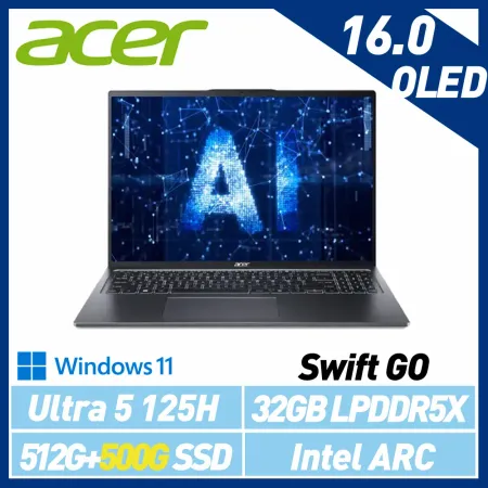 Ultra AI新機【雙碟升級】Acer 宏碁 Swift GO SFG16-72-57WR 16吋 AI效能筆電