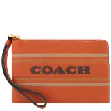 COACH 荔枝紋皮革LOGO條紋手拿包(橘色)