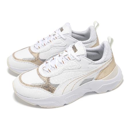 Puma 休閒鞋 Cassia Metallic Shine 女鞋 白 金 皮革 厚底 增高 復古 老爹鞋 39526701
