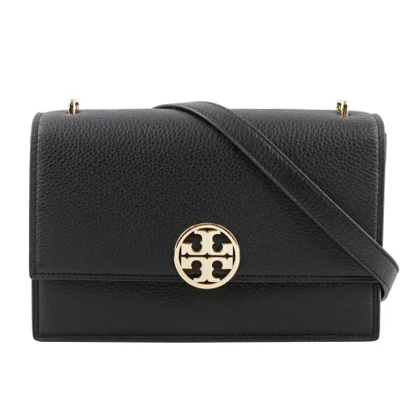 【TORY BURCH】Miller 荔枝皮革翻蓋肩背/斜背二用包(黑色)