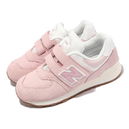 New Balance 童鞋 574 寬楦 中童 粉 白 麂皮 魔鬼氈 小朋友 休閒鞋 NB PV574CH1-W