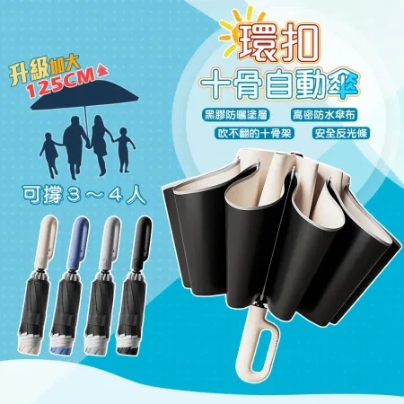 【QIDINA】升級大傘面反光條環扣反向黑膠摺疊自動傘-A / 大雨傘 反向傘 摺疊傘 折疊傘 折疊雨傘 遮陽傘