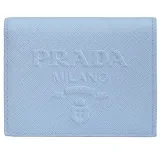 PRADA 1MV204 浮雕LOGO防刮對開零錢短夾.淺藍