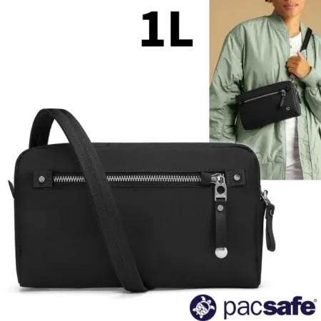 【Pacsafe】W 3-In-1 Sling 三用防盜手拿側背包 1L.單肩側背包.手拿隨身包/20461100 黑色