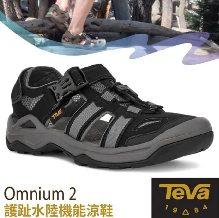 【美國 TEVA】 男 Omnium 2 可調護趾水陸機能二用涼鞋(含鞋袋).溯溪織帶涼鞋/1019180 BLK 黑色