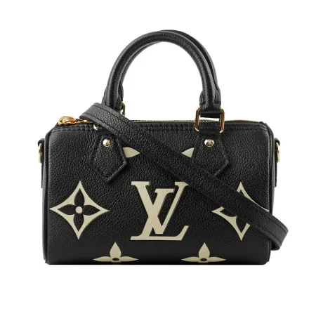 【LV】Nano Speedy Monogram 雙色牛皮二用包(黑色/米色)