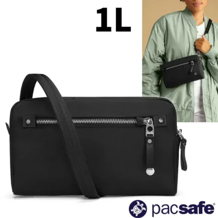 【Pacsafe】W 3-In-1 Sling 三用防盜手拿側背包 1L.單肩包.RFID護照包/20461100 黑色