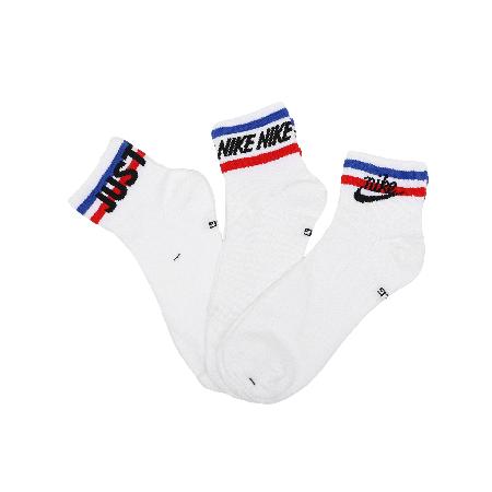 Nike 襪子 Everyday Essential 男女款 白 藍 紅 短襪 復古 條紋 三入 DX5080-100