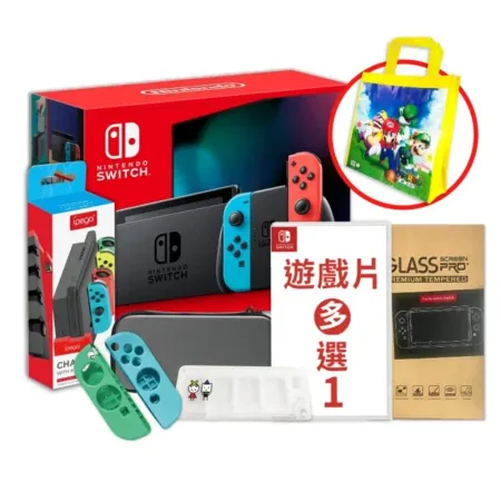 【超值組】Nintendo Switch 電力加強版紅藍主機(日規) 遊戲*1+保護組