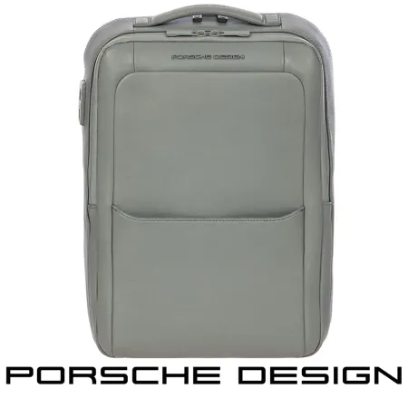 【Porsche Design】限量3折 德國頂級小牛皮旅行後背包 全新專櫃展示品(灰色 OLE1614GRY)