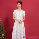 【RED HOUSE 蕾赫斯】清新連肩袖條紋長洋裝(白色)