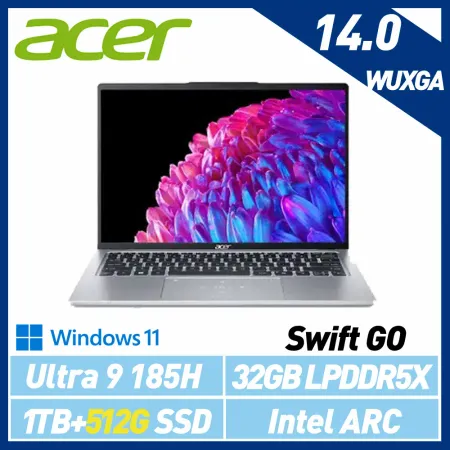 Ultra AI新機【雙碟升級】Acer 宏碁 Swift GO SFG14-73T-96UZ 14吋 AI觸控筆電