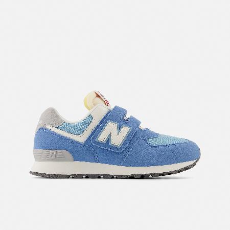 New Balance 休閒鞋 574 中童 寬楦 潟湖藍 白 麂皮 魔鬼氈 小朋友 運動鞋 NB PV574RCA-W