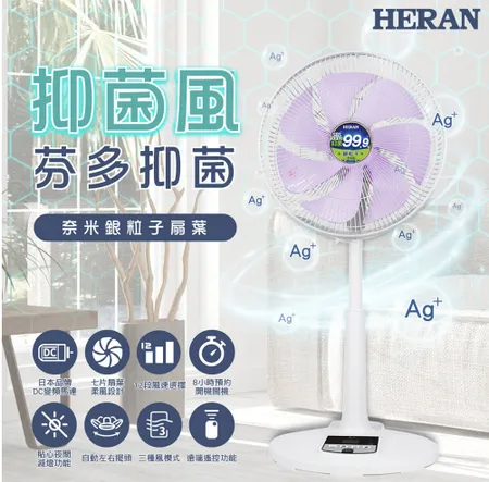 【HERAN 禾聯】14吋DC 奈米銀抑菌七葉電風扇 (HDF-14AH73U)