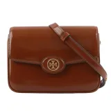 【TORY BURCH】Robinson 漆皮翻蓋肩背包/斜背包/豆腐包(深赭色)