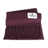 FURLA Moon拱門黑字布標LOGO流蘇設計羊毛混紡圍巾(葡萄酒紅)