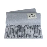 FURLA Moon拱門黑字布標LOGO流蘇設計羊毛混紡圍巾(草木灰)