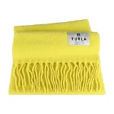 FURLA Moon拱門黑字布標LOGO流蘇設計羊毛混紡圍巾(蜂蜜黃)