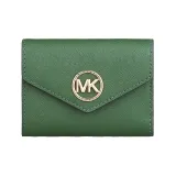 MK MICHAEL KORS Carmen金字LOGO防刮牛皮4卡扣式零錢短夾(亞馬遜綠)