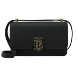 BURBERRY 8063125 TB ELONGATED 金屬LOGO牛皮迷你翻蓋肩背/斜背包.黑/金