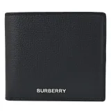 BURBERRY 8084620 簡約金屬LOGO牛皮對開8卡短夾.黑藍